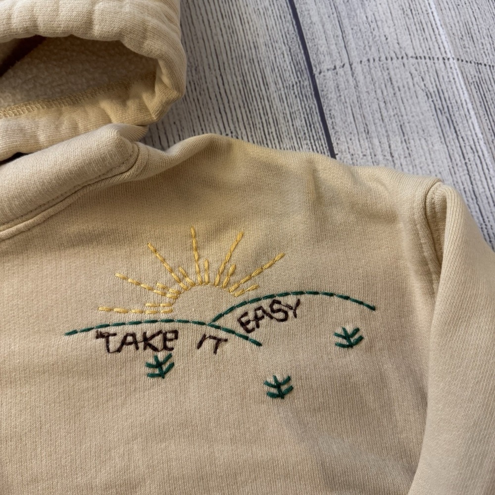Kimchi Blue UO Marley Cropped Hoodie XS Putty Embroidered Boho Nature - Picture 4 of 11